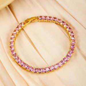 14K Gold 2ct Pink Square Diamond Womens Tennis Bracelet Ladies 14 K Jewelry 7"